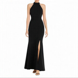 AQUA Women's Black Open Back Halter Formal Evening Dress